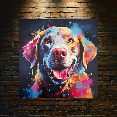 Cuadro Decorativo Perro Con Colores Mediano De Interior