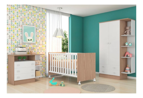 Quarto Infantil Guarda Roupa Cômoda Com Nicho E Berço Mini C