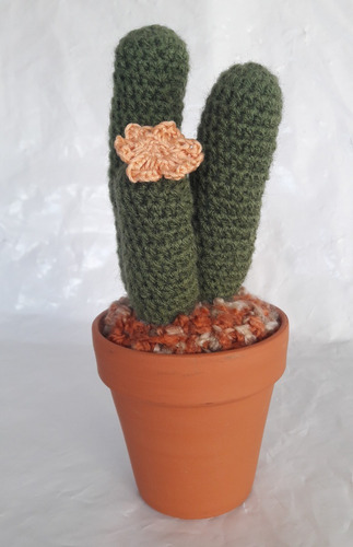 Cactus En Flor Al Crochet En Maceta De Terracota. Artesania