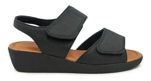 Imagem 3 de 6 de Sandália Feminina Anabela Usaflex Couro Velcro Ad5202 Preto