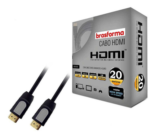 Cabo Hdmi De Alta Definição 2.0 Com 20m -brasforma Hdmi-5020