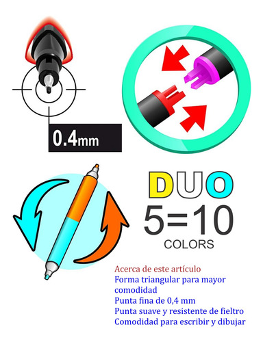 Estuche Plumones Maped Graph Peps Duo 5=10 Colores Arte R Colores