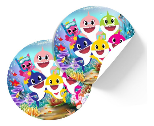 40 Adesivos Baby Shark 3,5cm Envio Imediato