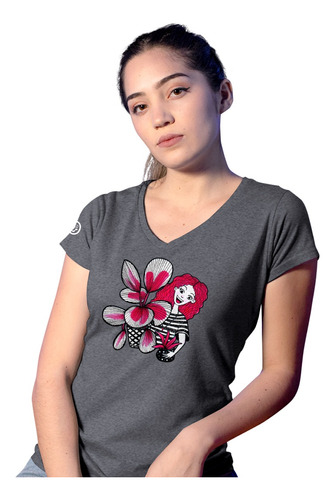 Camiseta Ilustrada Pink - Gris Jaspe Oscuro - Cuello V