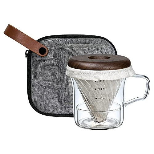 Glass Pour Over Coffee Maker Set, Glass Cone Dripper, R...