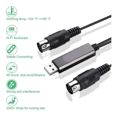 Cable Midi 5 Pines A Usb Pc Teclado Controlador Bateria
