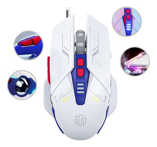 Mouse Inphic W9p Blanco Ergonómico Silencioso Con Cable 7 Botones Gamer 4 Niveles De Dpi Y Luminiscencia Alambrico Para Portátiles Y Ordenadores De Sobremesa