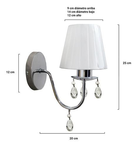 Imagen 2 de 10 de Aplique 1 Luz Cromo Y Cairel Con Pantalla De Tela Para E27