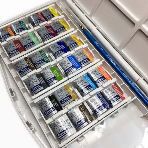 Acuarelas Cotman Winsor Newton 24 Pastillas Estuche Pincel