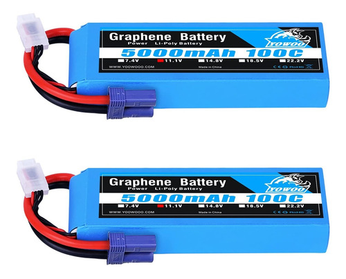 2 Baterias Lipo Grafeno 11.1v 5000mah 100c 3s Ec5 Plug Yowoo