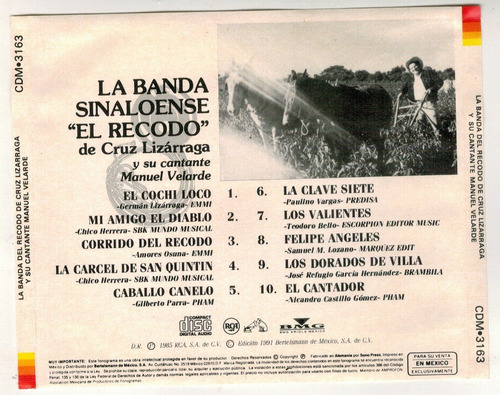 Banda Sinaloense El Recodo Lizarraga Cd Con Manuel Velarde (Usado)