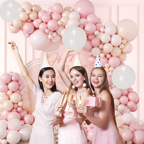 Kit Guirnalda De Globos Rosa Cumpleaños Decoración Boda