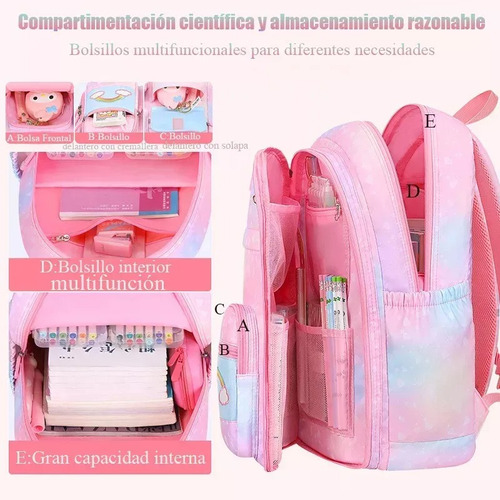 Mochila Escolar Para Nina Primaria Arcoiris Kawaii Kits Rosa