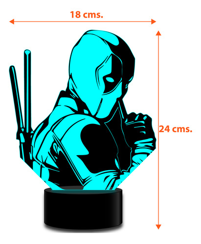 Lámpara Deadpool 3d Acrílico 7 Colores 1 Intermitente