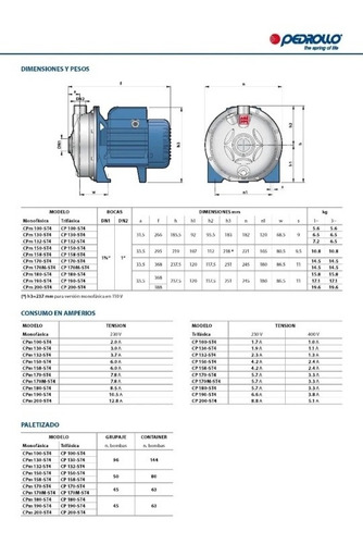 Imagen 3 de 5 de Bomba Pedrollo Acero Inoxidable 2 Hp Cpm 190-st4 Monofásica
