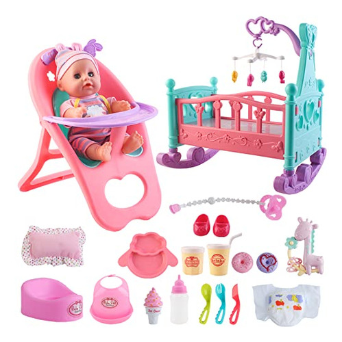 Deao Baby Doll Set Con Cuna Móvil Silla Alta Silla Kng4j