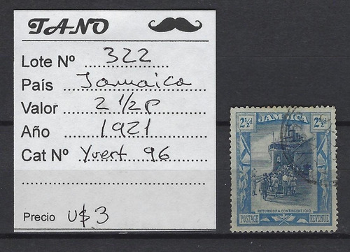 Lote322 Jamaica 2, 1/2 Pence Año 1921 Yvert#96