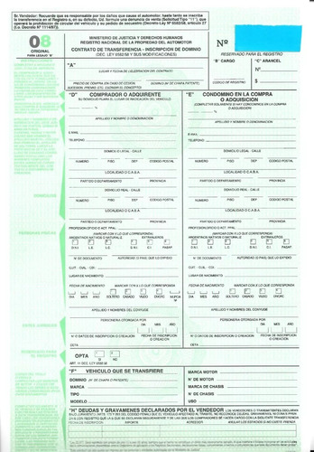 Formulario 08 Auto ( Mercado Envios )