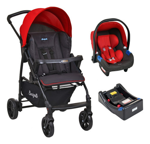 Carrinho Ecco + Bebê Conforto, Base Cinza Vermelho Burigotto Cor do chassi Preto