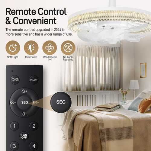 12 Pulgadas Lámpara Con Ventilador Techo 7 Aspas 34w Control Remoto, Ventilador De Techo Genérica W466 Turbo Con 5 Palas De Plástico Color Blanco 50cm De Diámetro 127v