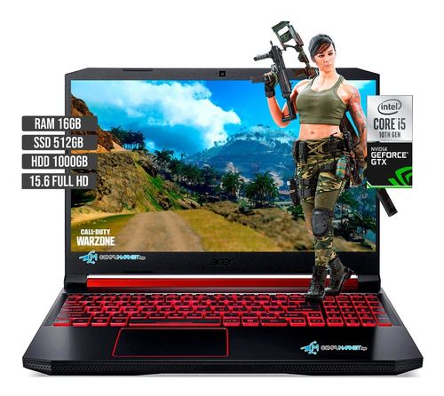 Portatil Acer Gamer Core I5 Ssd 512 Hdd 1tb Ram 16 Gtx 1650