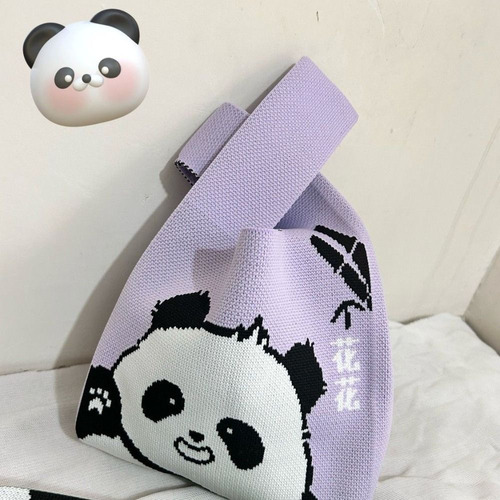 Bolso De Muñeca Con Nudo Bordado De Panda Hecho A Mano