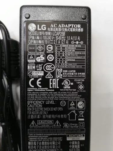 Cargador LG 19v 2.1a Modelo Lcap25b  Original