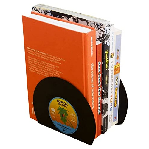 Vinbee Retro Vinyl Bookends Black Record Book Ends Clas...