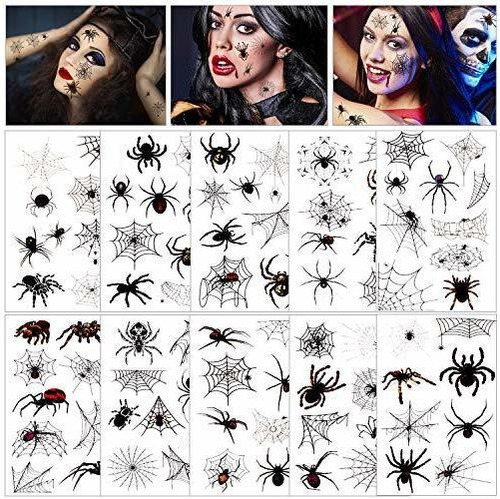 Tatuaje Temporale - Konsait 86pcs Halloween Tattoos Spider T