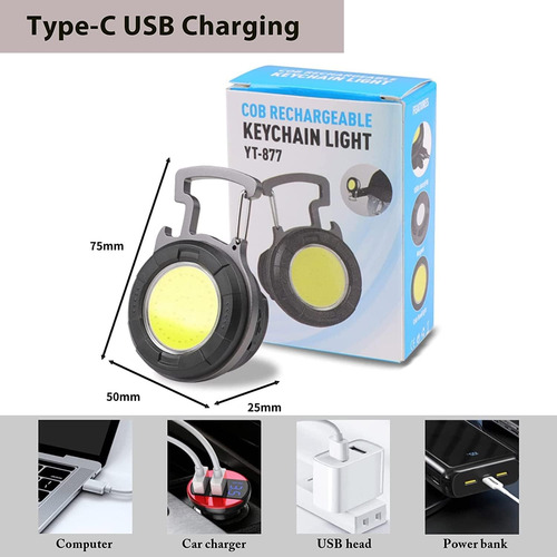 Lanterna Led Recarregável Com Chaveiro Multifuncional,