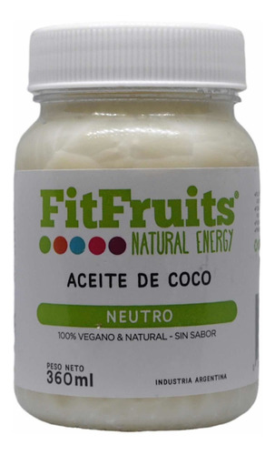 FitFruits aceite de coco 360ml neutro 100 % vegano y natural 