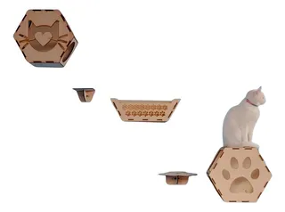 Gym Para Gatos Repisas Colmenas Muro Mdf Accesorios Mascota Color Base Comedera