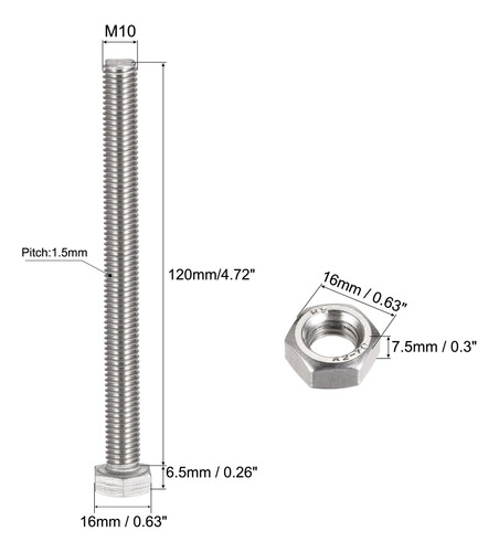 Uxcell Tornillo Hexagonal In Tuerca Arandela Plana Bloqueo