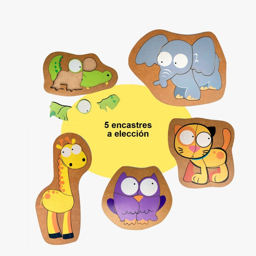 Imagen 1 de 10 de Set 5 Rompecabezas Para Niños Didacticos De Madera Animales