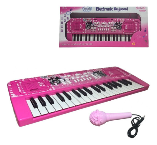 Piano Organo Musical Infantil Microfono Rosa Graba + Sonidos