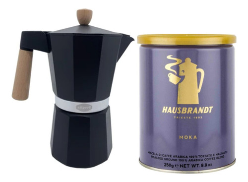 Cafetera Moka 3 Tazas + Café Italiano Hausbrandt Moka 250 Gr