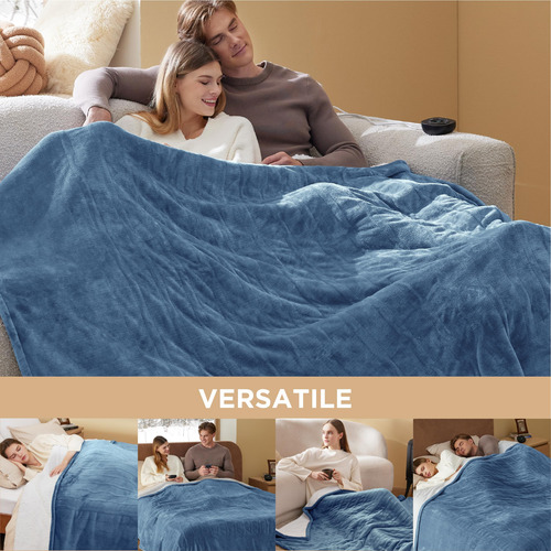 Manta Eléctrica De Cama Tamaño Queen Con Doble Control Azul