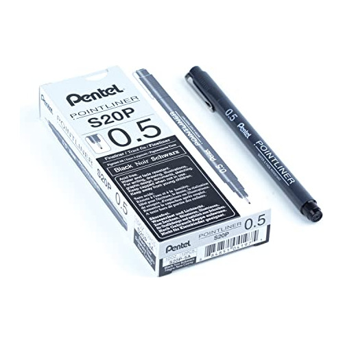 Pentel Arts Pointliner Bolígrafo De Dibujo, 0,5 Mm, Tinta Ne