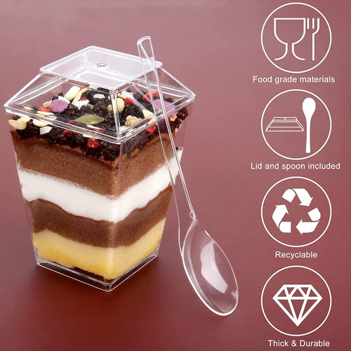 Mini Vasos Postres Mesa Snacks Exibicion 100pz Cuchara 5.4oz