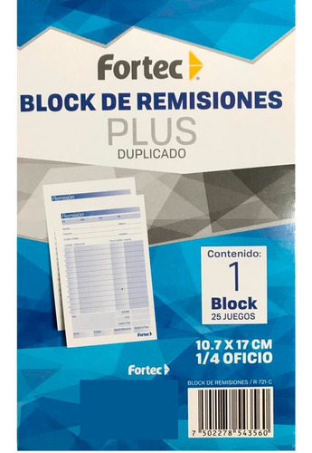 Block De Remision Fortec Duplicado 10 Blocks C/25 Juegos