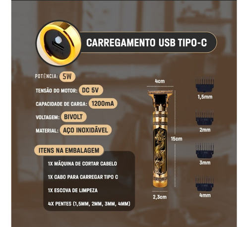 Maquina Acabamento Profissional Cabelo Barba Sem Fio Premium