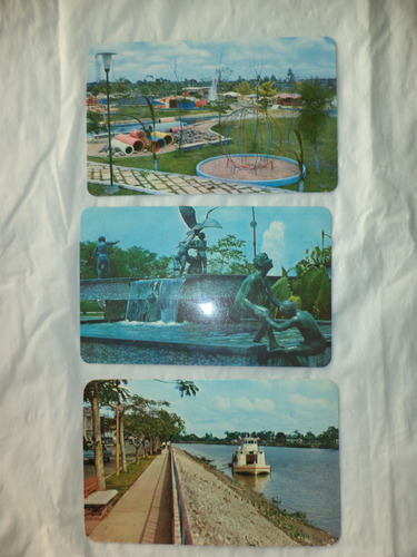 3 Vintage (c. 1975) Tarjetas Postales Villahermosa, Tabasco