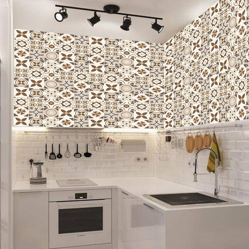 Imagem 3 de 4 de Papel De Parede Lavável Adesivo Azulejo Português Marrom