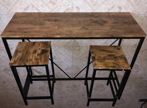 Mesa Barra / Sillas Set Desayunador 3pz Armable Café Rústico Negro (Usado)