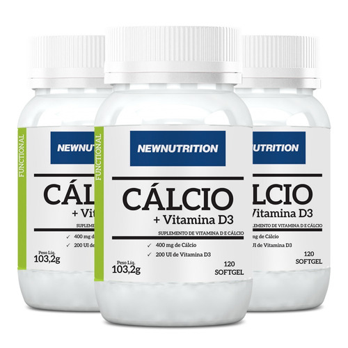 Cálcio + Vitamina D - 3x 120 Cápsulas - Newnutrition
