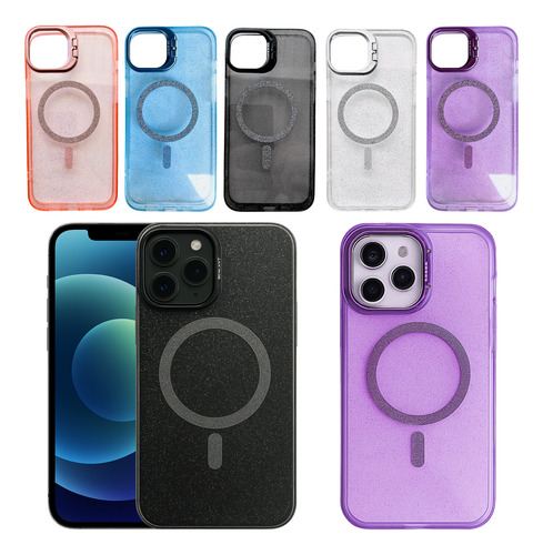 Soporte + Funda Celular Magsafe Glitter Combo P/ Ip 14 Y 15 Violeta Galletita Louis Vuitton