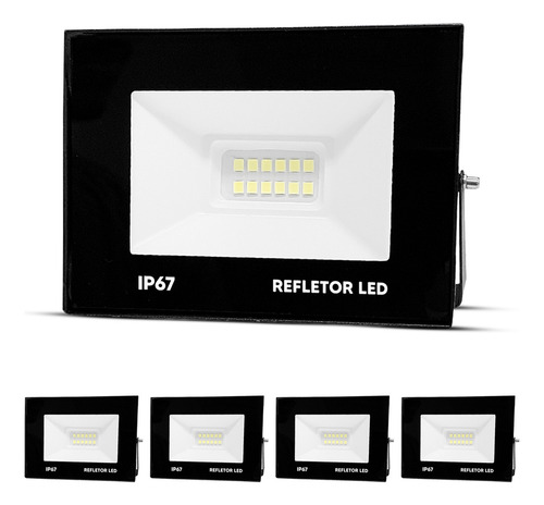 Kit 5 Refletores Led Pro 30w Branco Frio 6500k 127/220V Ip67 E Máxima Durabilidade