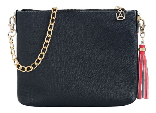 Imagen 2 de 4 de Bolso Mod Arena Negro Piel Bolsa Bordado Artesanal Envgratis