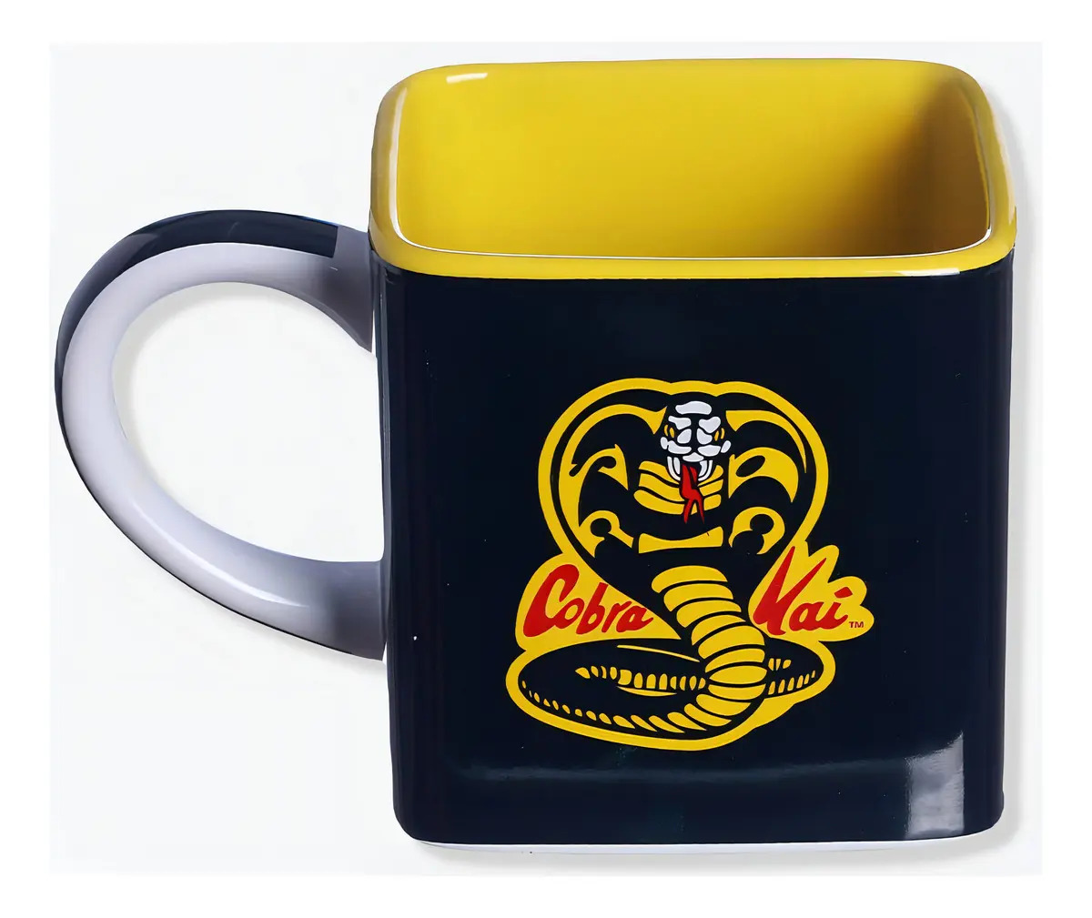 Caneca Cubo Cerâmica Cobra Kai 300ml Preta Formato Cubo