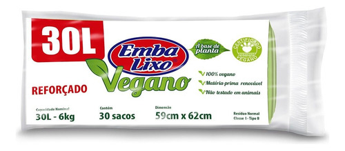 Saco de Lixo Vegano Reforçado Embalixo 30 Litros com 30 unidades